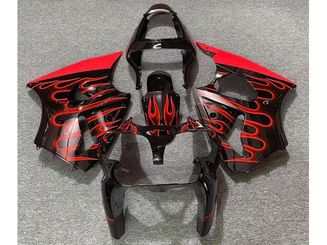 2000-2002 Gloss Black & Red Flame Kawasaki ZX6R Motorcycle Fairing UK